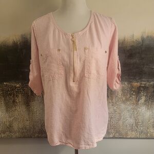 Anne Klein Light Pink Zip-Front Tunic with Chest Pockets